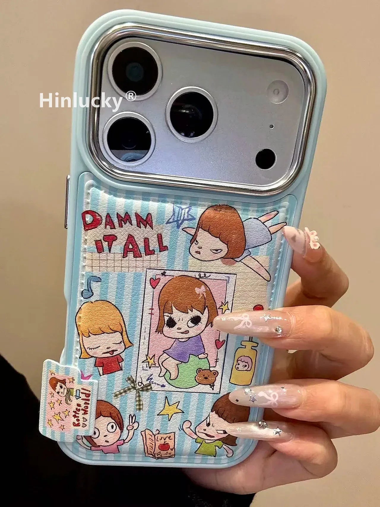 Ameigas Blue Stripe Nara Case - Artistic Doll Illustration Suede Cover with Stand - Ameigas