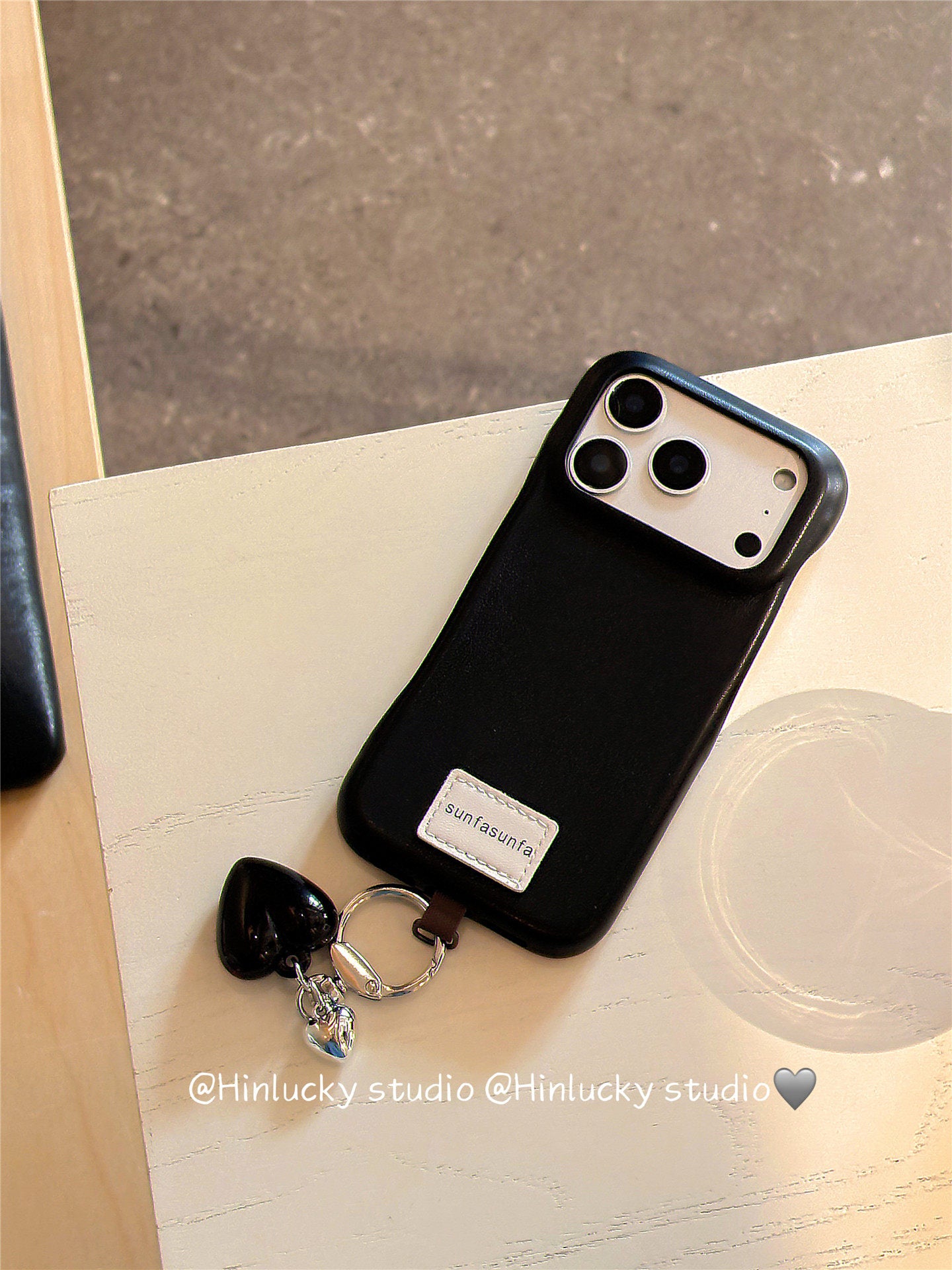 Ameigas Solid Color Leather Heart Charm Protective Phone Case