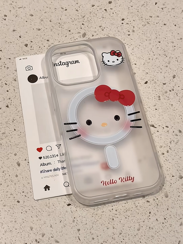 Ameigas Whisker Charm Stand Case - Korean Cute Kitty MagSafe Cover with Kickstand