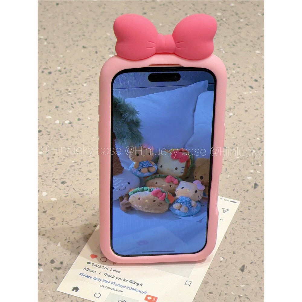 Ameigas Puff Bow Bliss Case - 3D Pink Bow Silicone Cover for iPhone
