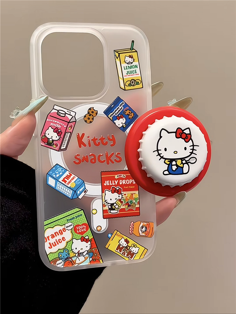 Ameigas Snack Lid Kitty Stand Case - Cute Cat & Bottle Cap MagSafe Cover for iPhone