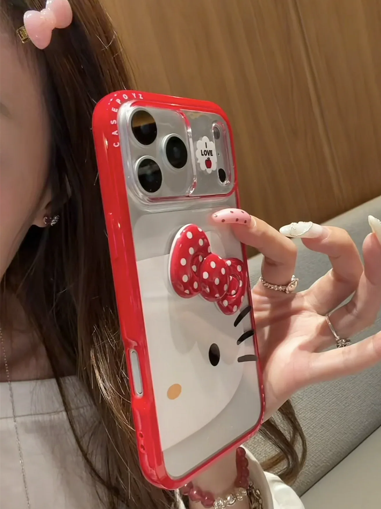 Ameigas Bow-Tie Purr Case - Polka Dot Red Ribbon Cat Acrylic Cover - Ameigas