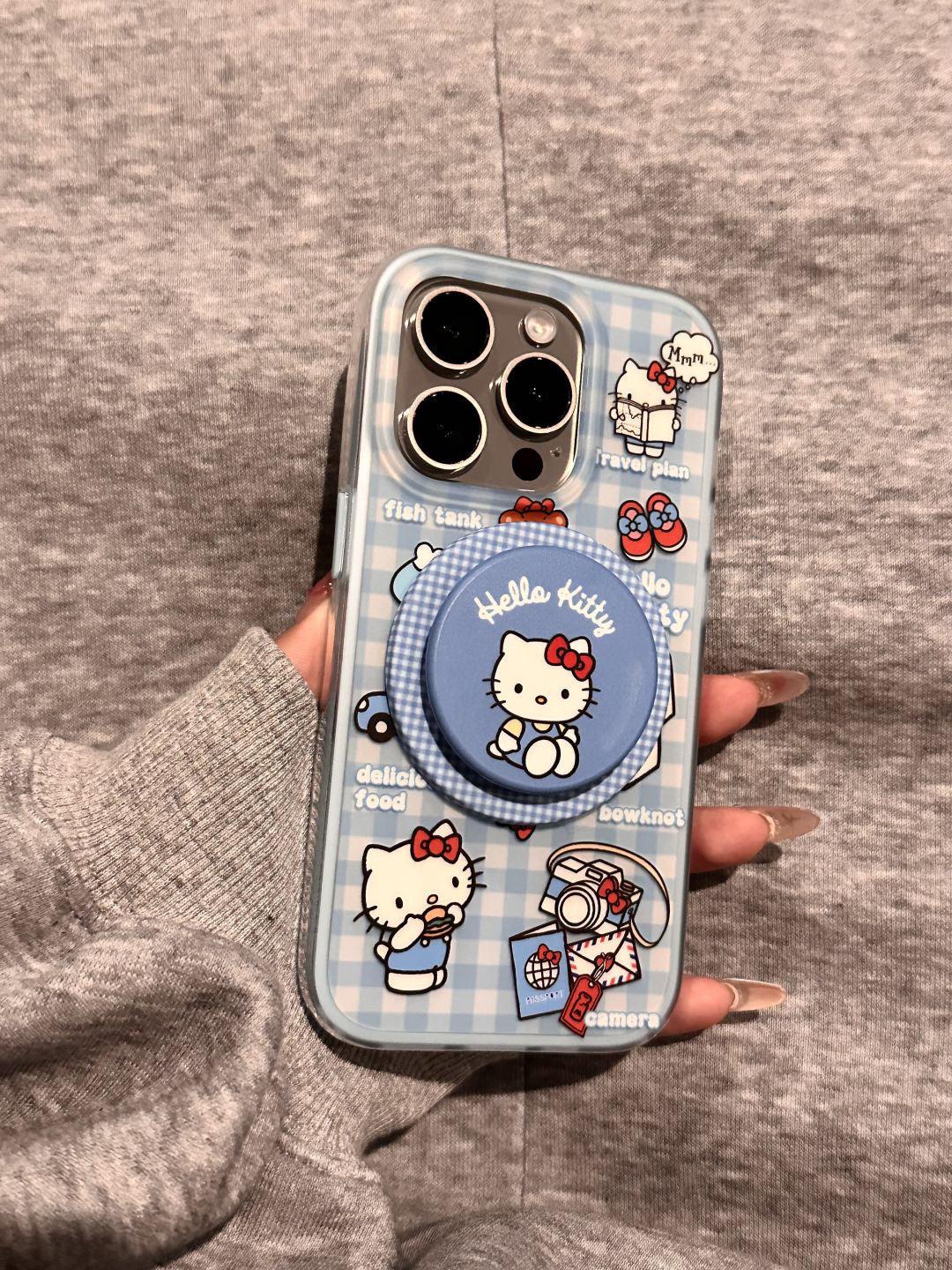 Ameigas Blue Plaid Kitty Case - Cute Checkered Cat Design with Magnetic 2-in-1 Stand & Full-Body Protection - Ameigas