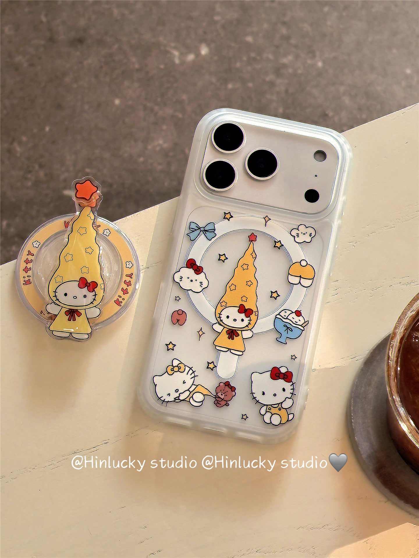 Ameigas Twirling Star Kitty Case - Long Hat Cat Rotating MagSafe Stand & Silky Cover