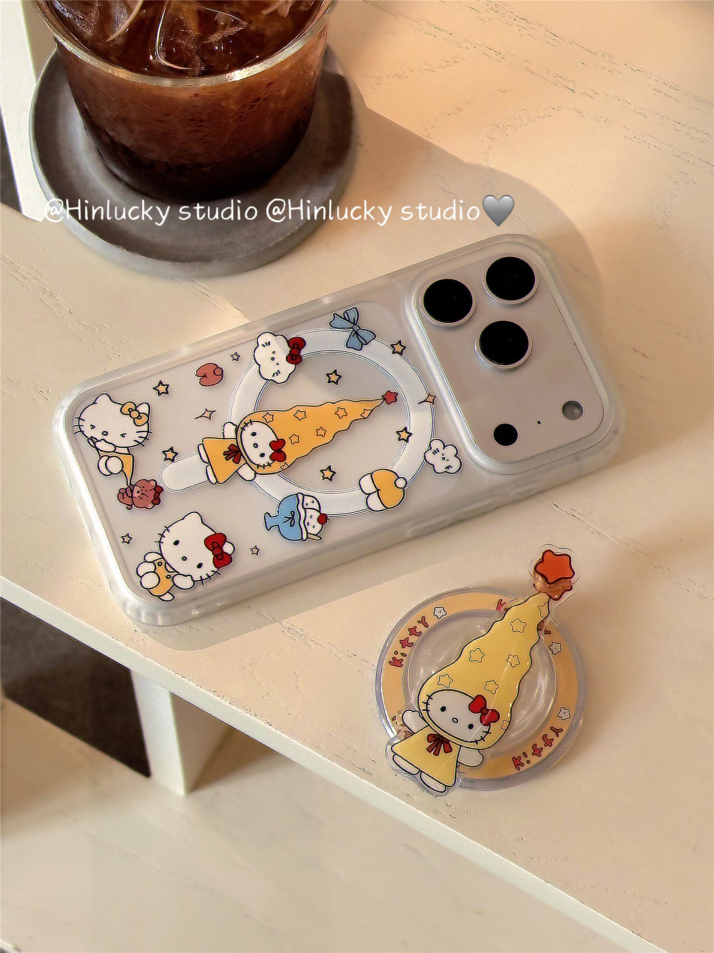 Ameigas Twirling Star Kitty Case - Long Hat Cat Rotating MagSafe Stand & Silky Cover