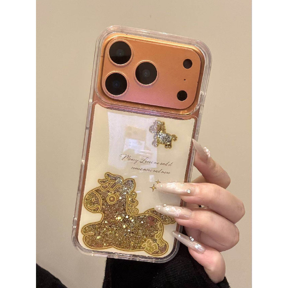 Ameigas Gold Glitter Pony Case - Glitter Liquid Sand Design with MagSafe Protection