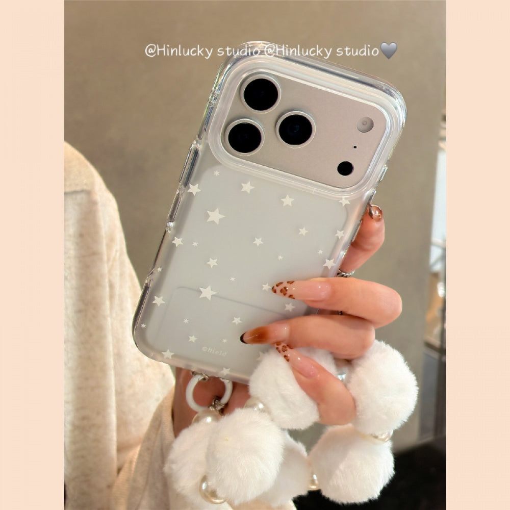 Ameigas Starry Frost Case - IMD Matte MagSafe Cover with Detachable Pompom Strap