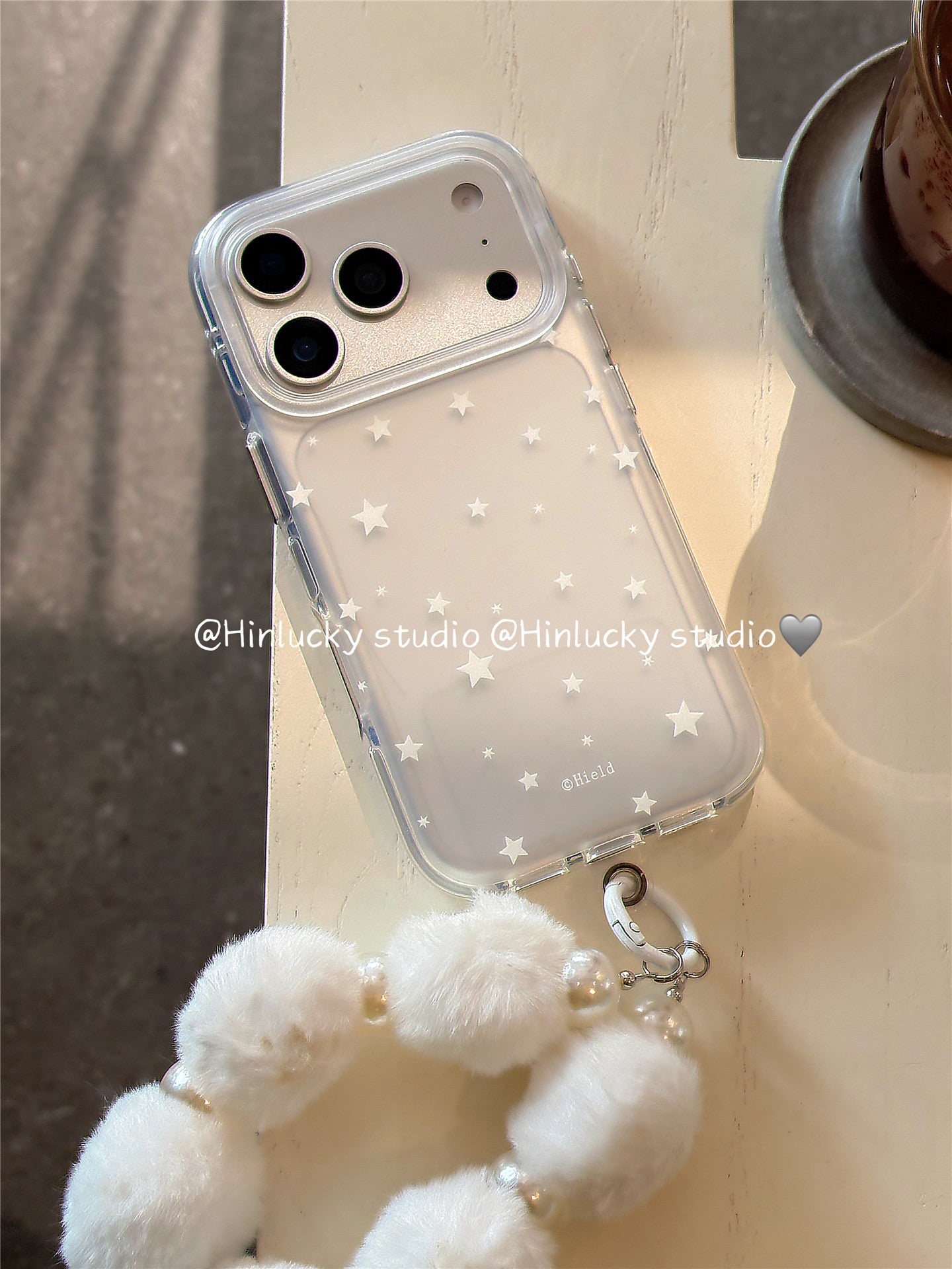 Ameigas Starry Frost Case - IMD Matte MagSafe Cover with Detachable Pompom Strap