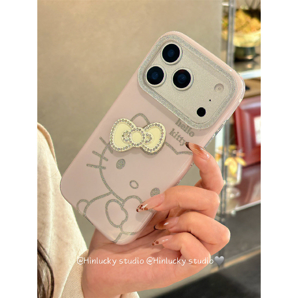 Ameigas Glitter Bow-Kitty Case - Pink Heart & Cat with MagSafe Pull-Ring