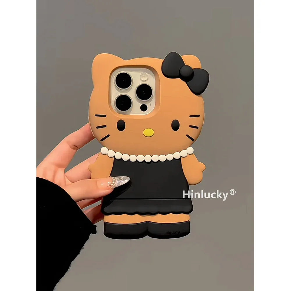Ameigas Couture Kitty Case - Black Dress & Leather Cat Silicone Cover - Ameigas
