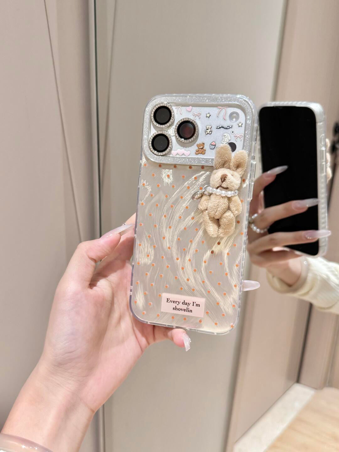 Ameigas Sparkly Bunny Polka Dot Soft Phone Case