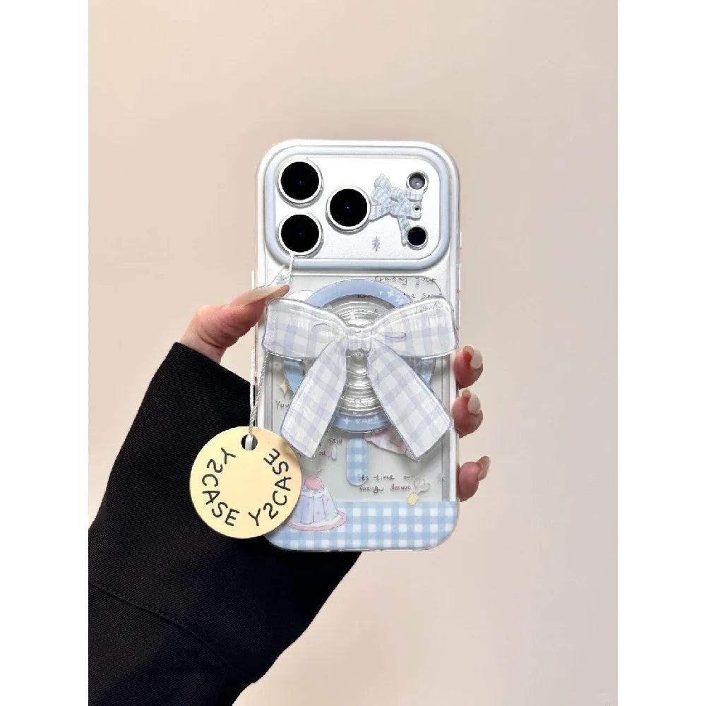 Ameigas Bow Pudding Sofa Magnetic Stand Phone Case - Ameigas