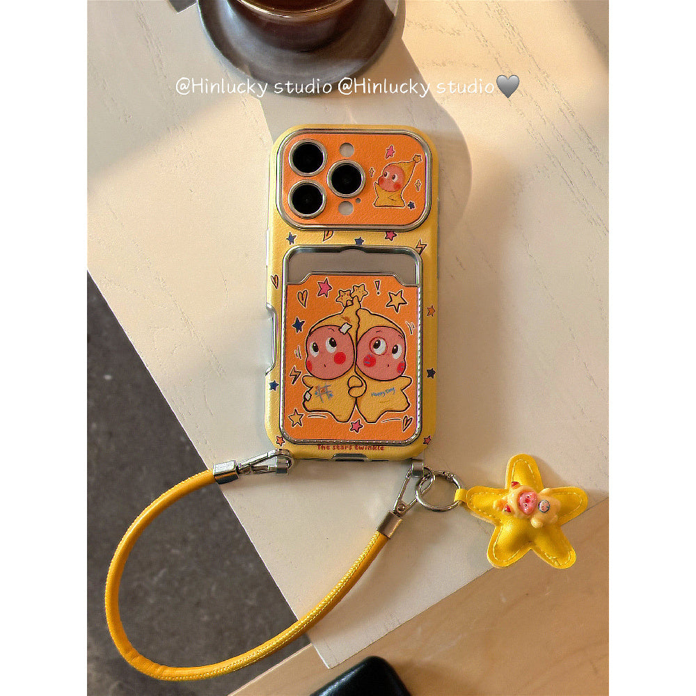 Ameigas Starry Window Case - Soft Cartoon Boy on Leather with ID Slot & Strap