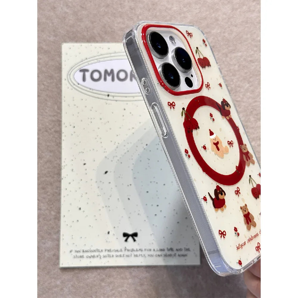 Ameigas Cute Cherry Bear & Dachshund Magnetic Stand Phone Case - Ameigas