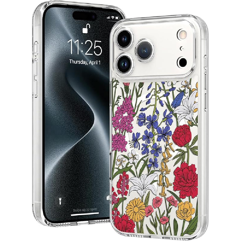Ameigas Floral Magnetic Clear Bumper Case with Camera Protection