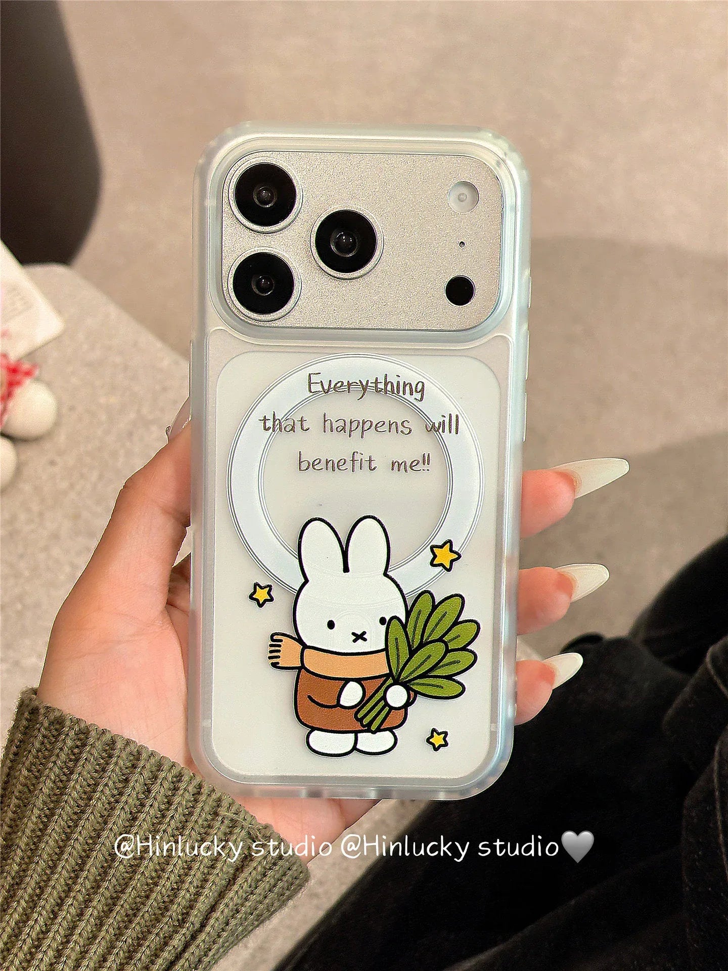 Ameigas Cute Cartoon Yuzu Leaf Bunny Magnetic Stand Phone Case - Ameigas