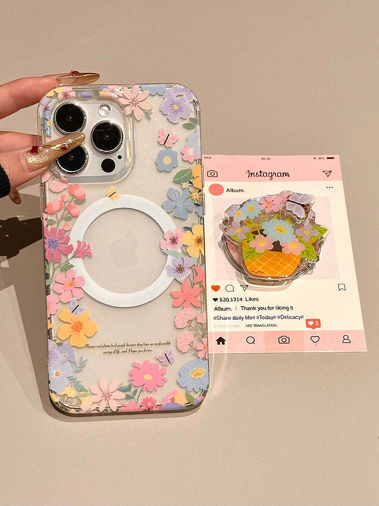 Ameigas Spring Bloom Basket Case - Spinning Floral Arrangement & Magnetic Stand Cover