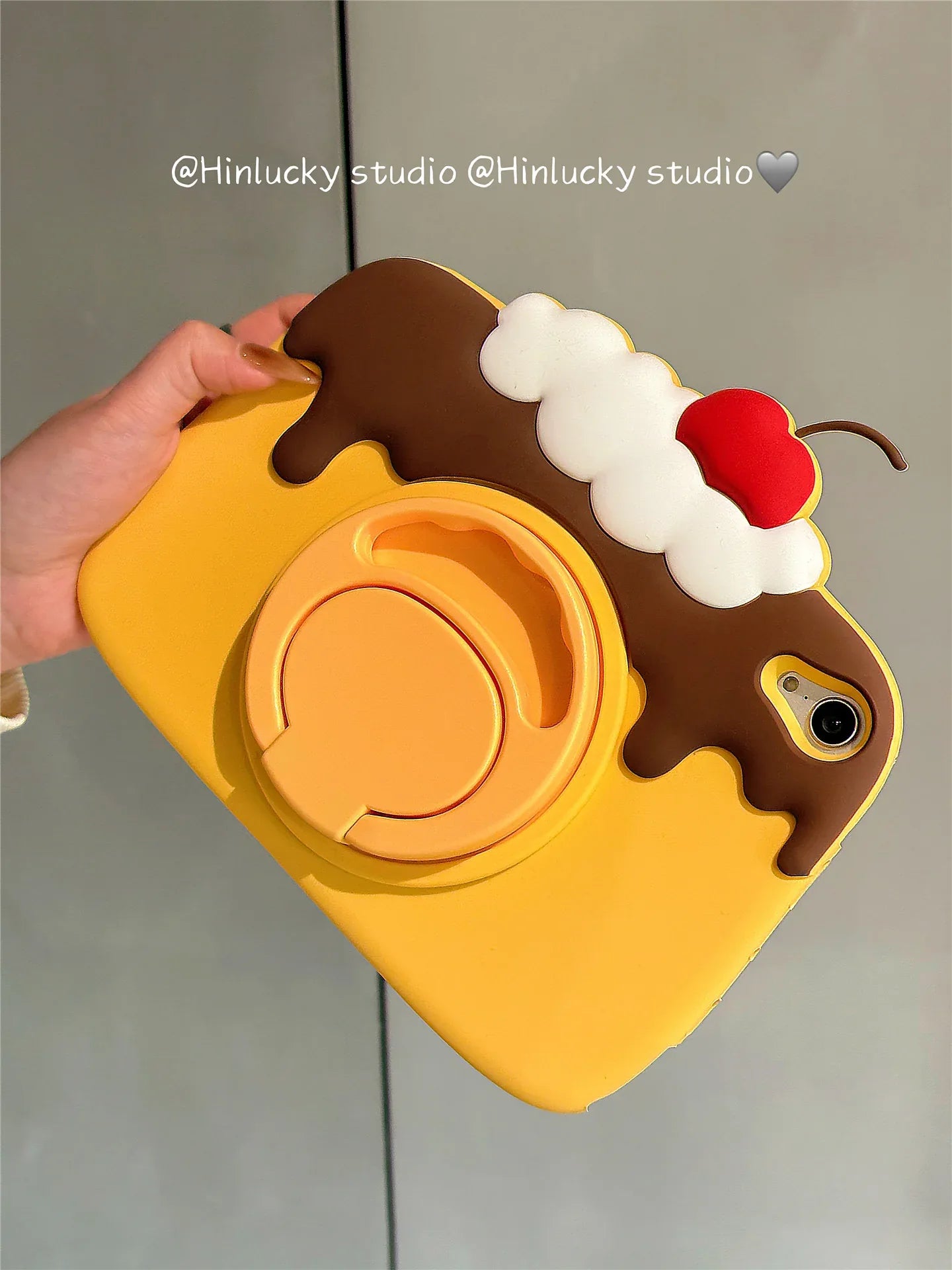 Ameigas Cherry Pudding Rotating Stand Case - Korean Style 360° Swivel Cover for iPad - Ameigas