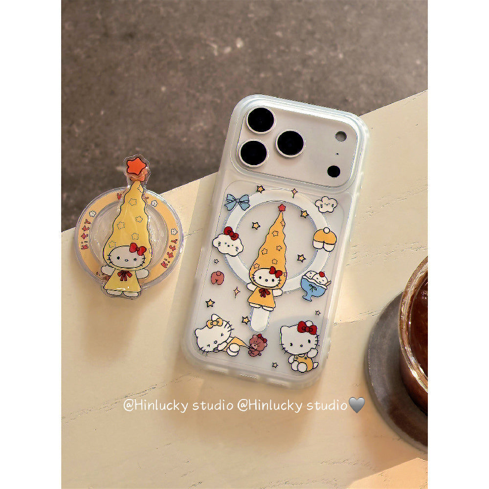 Ameigas Twirling Star Kitty Case - Long Hat Cat Rotating MagSafe Stand & Silky Cover