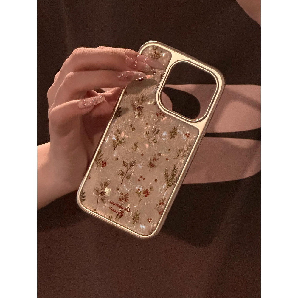 Ameigas Electroplated Shell Texture Floral Hard Case