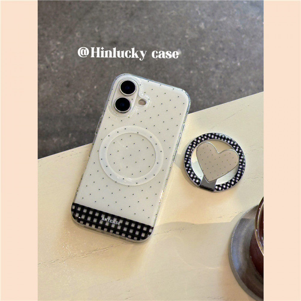 Ameigas Korean Ins Plaid Heart Polka Dot Magnetic Stand Phone Case