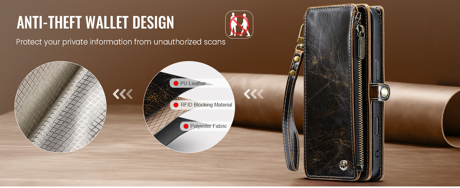 Ameigas RFID Blocking Zipper Wallet Phone Case with Magnetic Snap