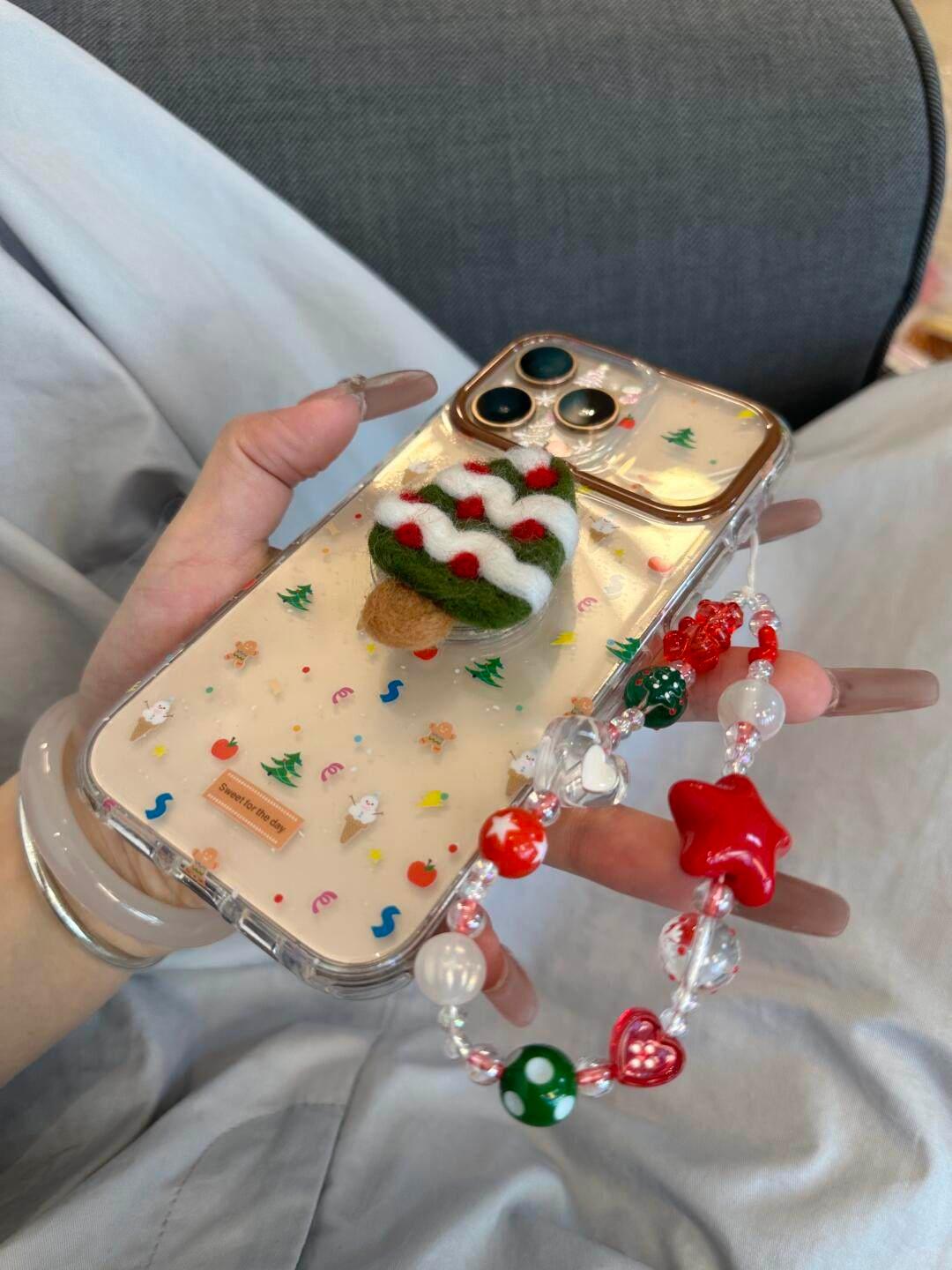 Ameigas Christmas Plush Case - Full-Screen Tree, Gingerbread & Snowflake Design with Clear Soft-Grip & Flip-Out Stand - Ameigas