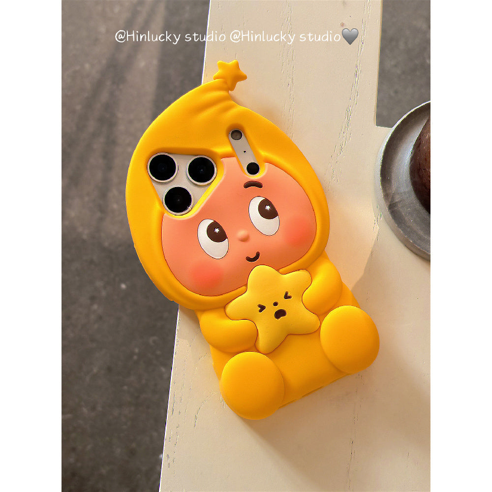 Ameigas Sunny Starfolk Case - 3D Cartoon Yellow Star Character Silicone Cover for iPhone