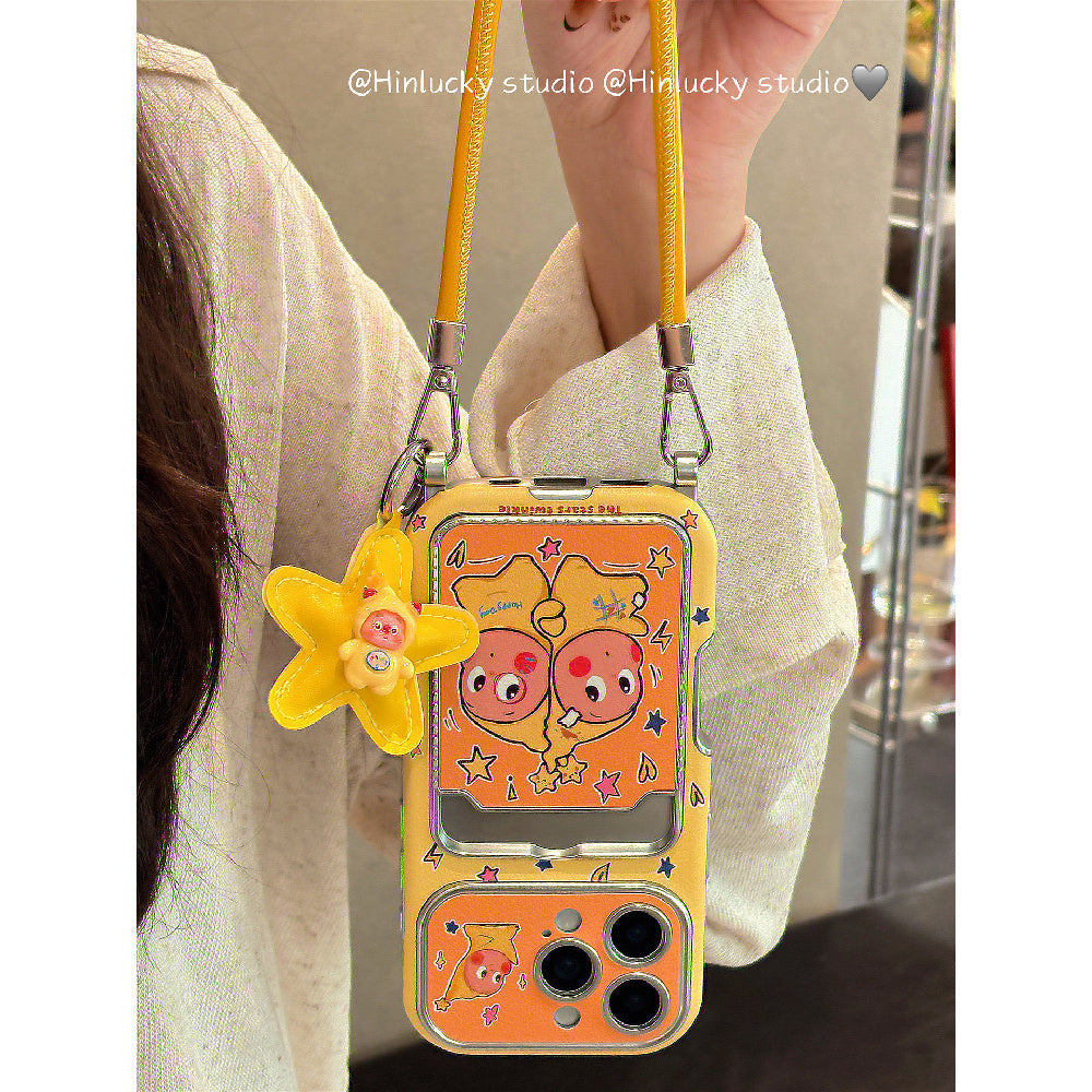 Ameigas Starry Window Case - Soft Cartoon Boy on Leather with ID Slot & Strap