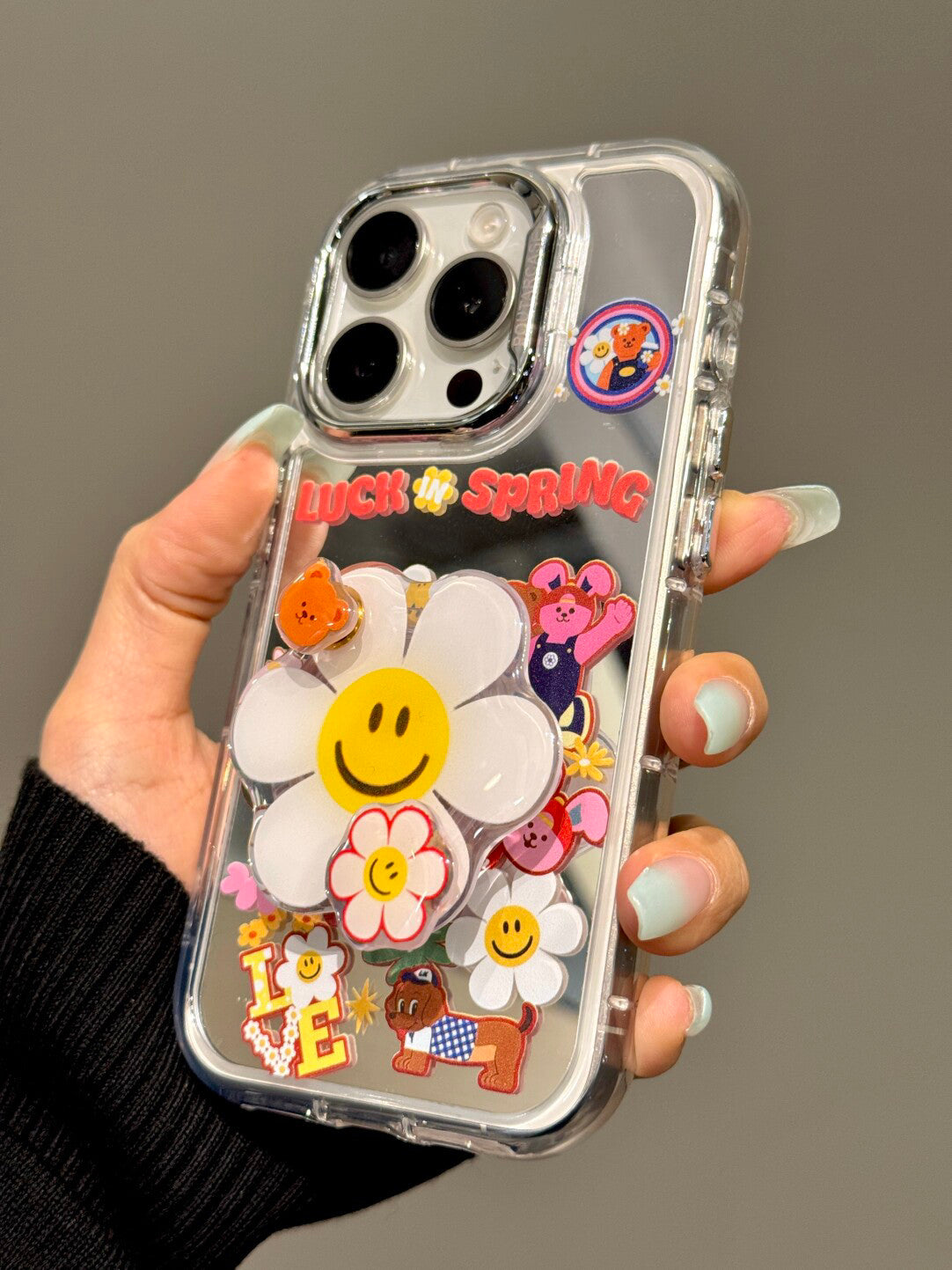 Ameigas Mirror Sunflower Bear Case - Reflective Design with Flip-Out Stand & Soft Protection