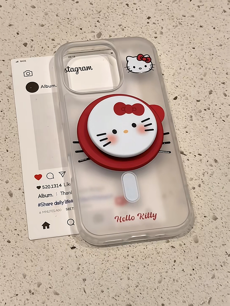 Ameigas Whisker Charm Stand Case - Korean Cute Kitty MagSafe Cover with Kickstand