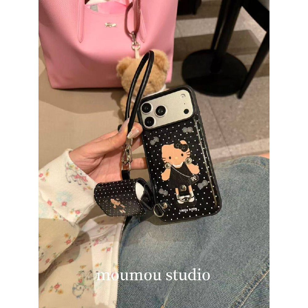 Ameigas Leather AirPods Cat Case - 2-in-1 Phone & Wireless Earbuds Holder with Strap