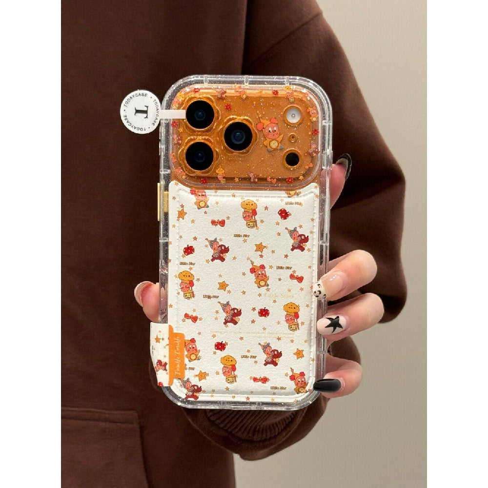 Ameigas Floral Starry Case - Glitter Flower, Leather Texture & Star Character Design with Built-in Stand