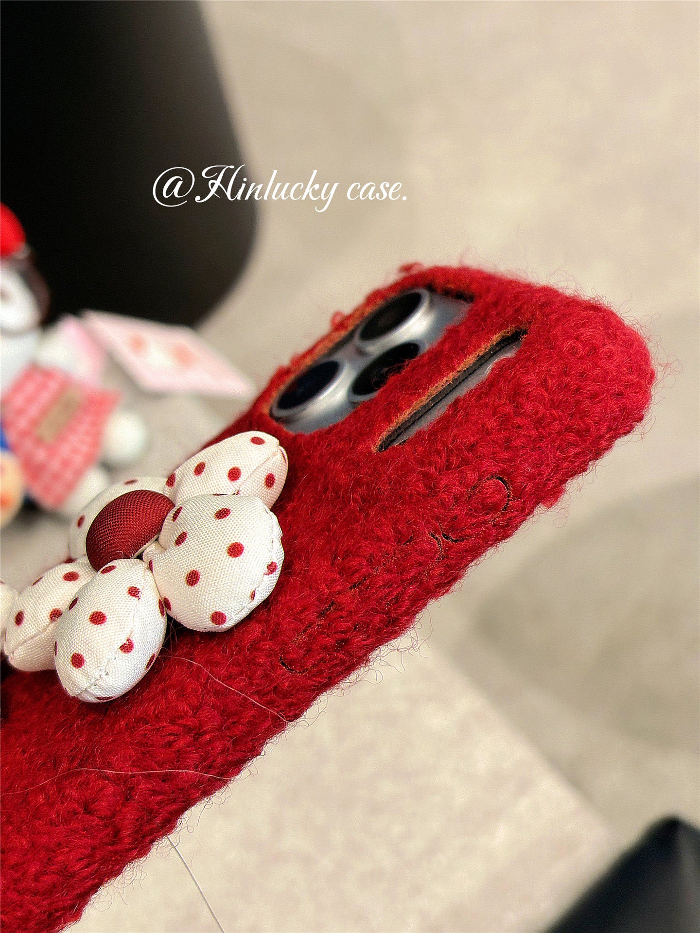 Ameigas Vintage Burgundy 3D Polka Flower Velvet Phone Case