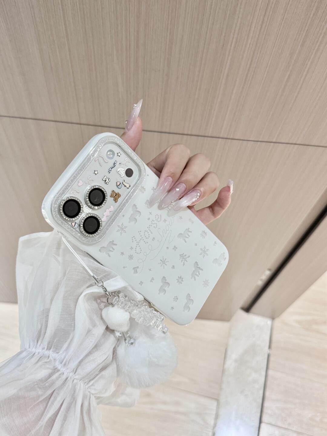 Ameigas Winter Pony Case - Dreamy Snowflake & Bow Pony with Plush PomPom Accent