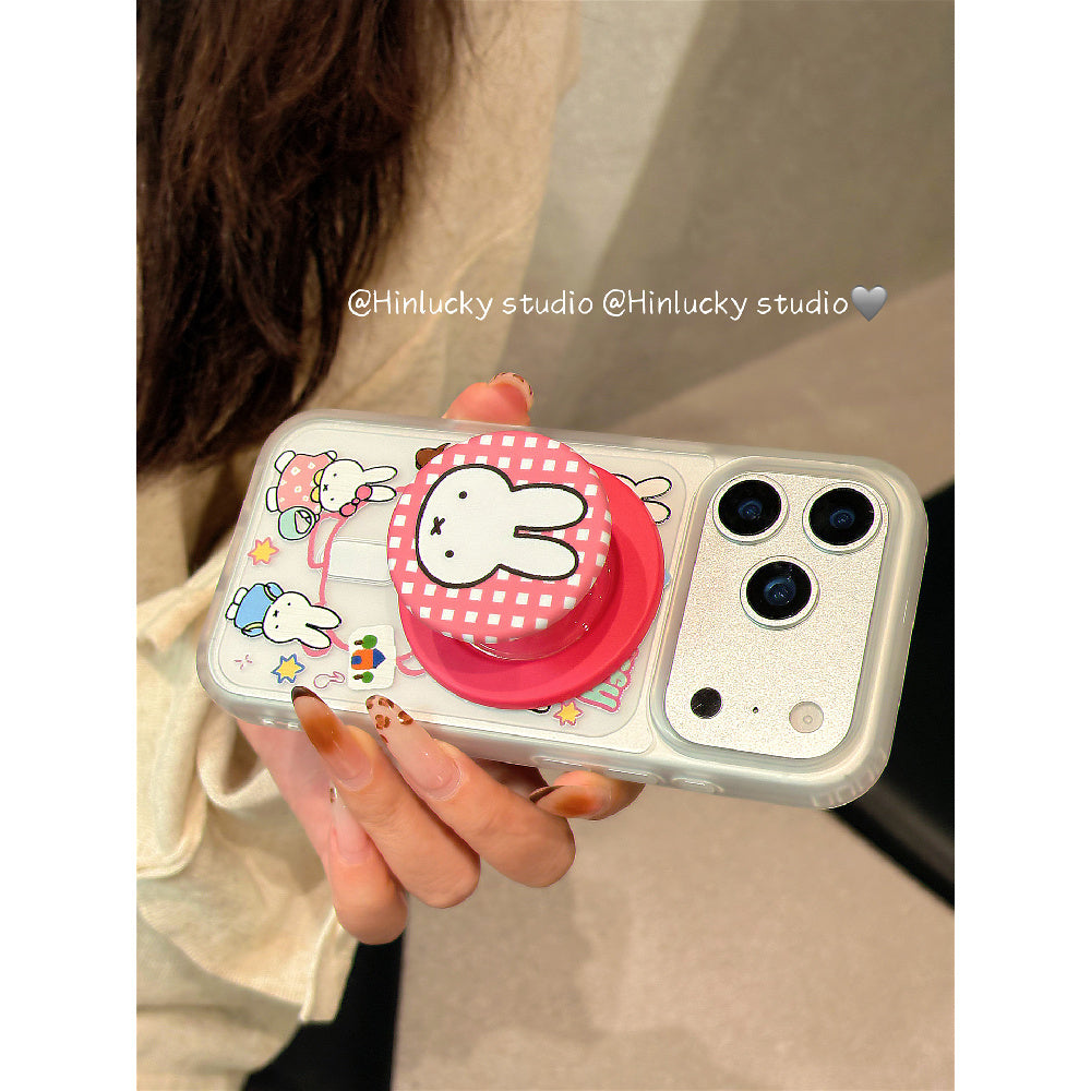 Ameigas Velvet-Hop Bunny Case - Cartoon Rabbit MagSafe Stand & Skin-Feel Cover