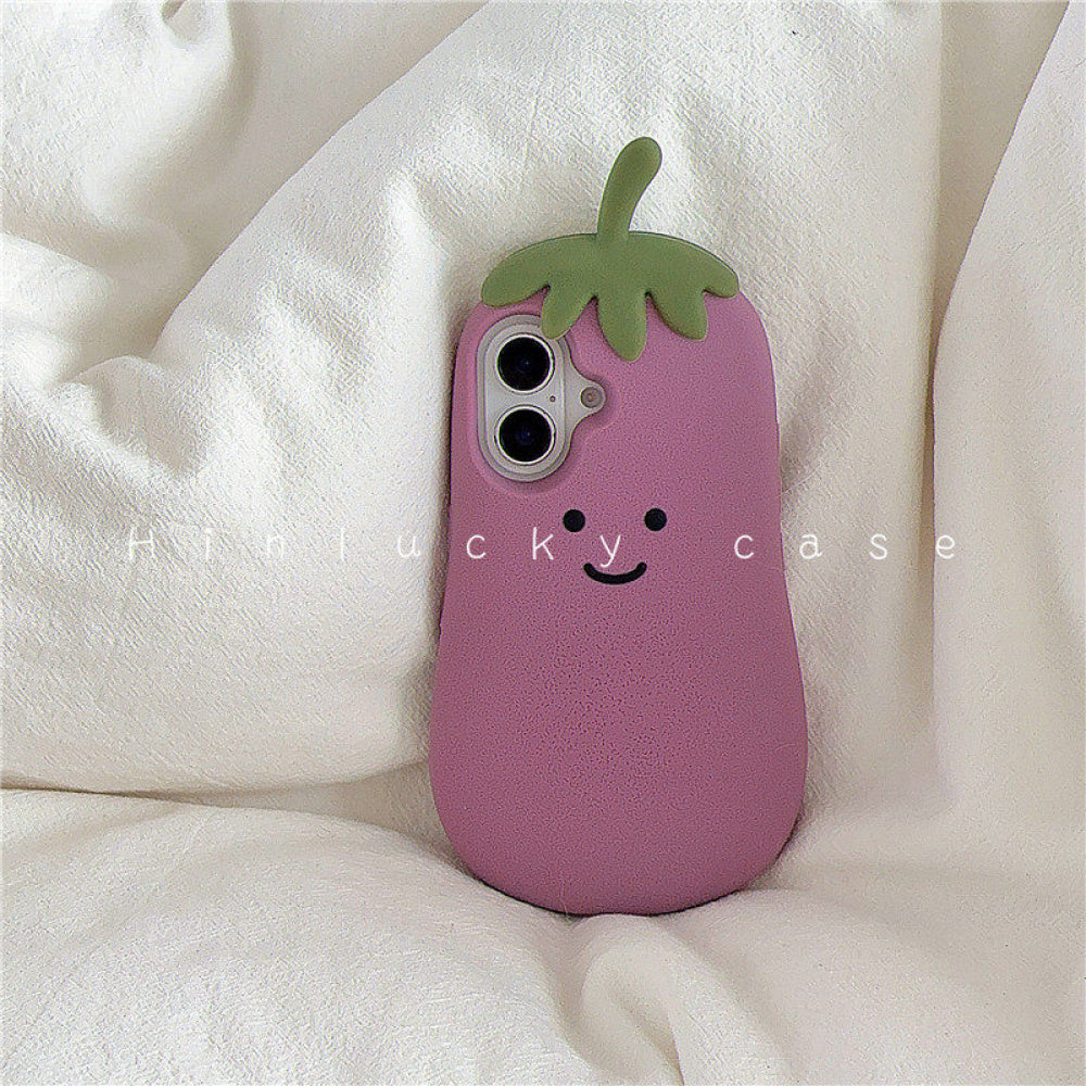 Ameigas Smirking Eggplant Case - Purple Emoji Silicone Cover for iPhone