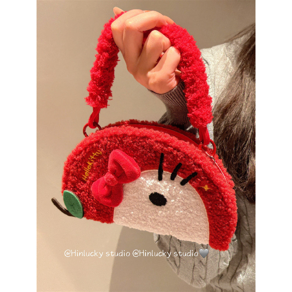Ameigas Plush Flip Case - Cozy Red Apple Cat with Detachable Wrist Strap