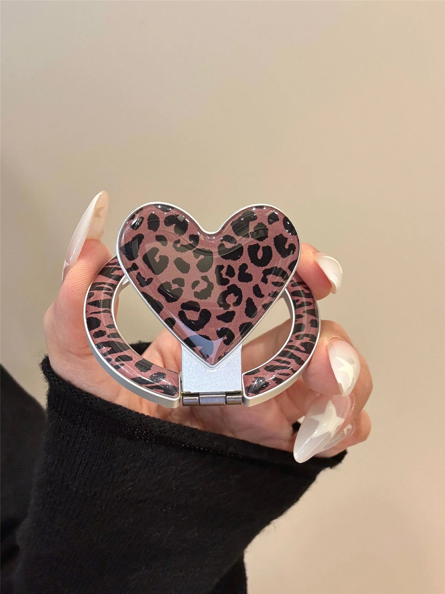 Ameigas Iced Mocha Leopard Case - Heart Print Folding MagSafe Stand & Dual Guard Cover