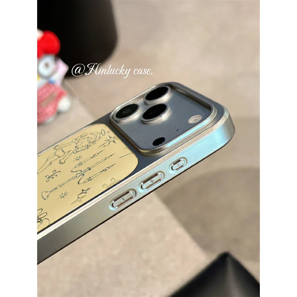 Ameigas Antique Cupid's Candle Case - Vintage Tarnished Star & Cherub Cover for iPhone - Ameigas