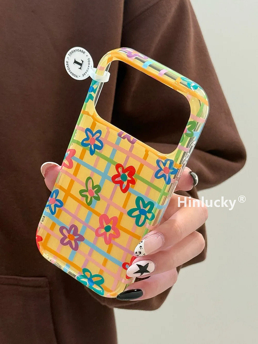 Ameigas INS Yellow Plaid Floral Dual-Layer Protective Phone Case