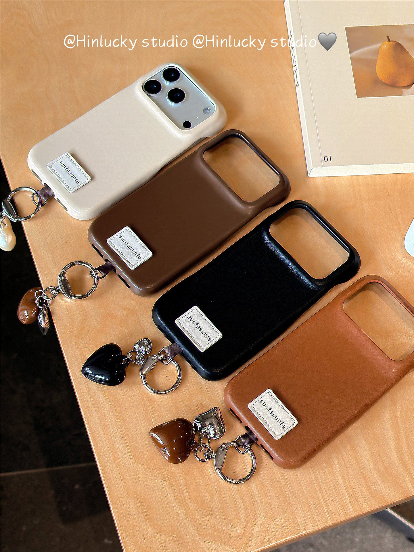 Ameigas Solid Color Leather Heart Charm Protective Phone Case