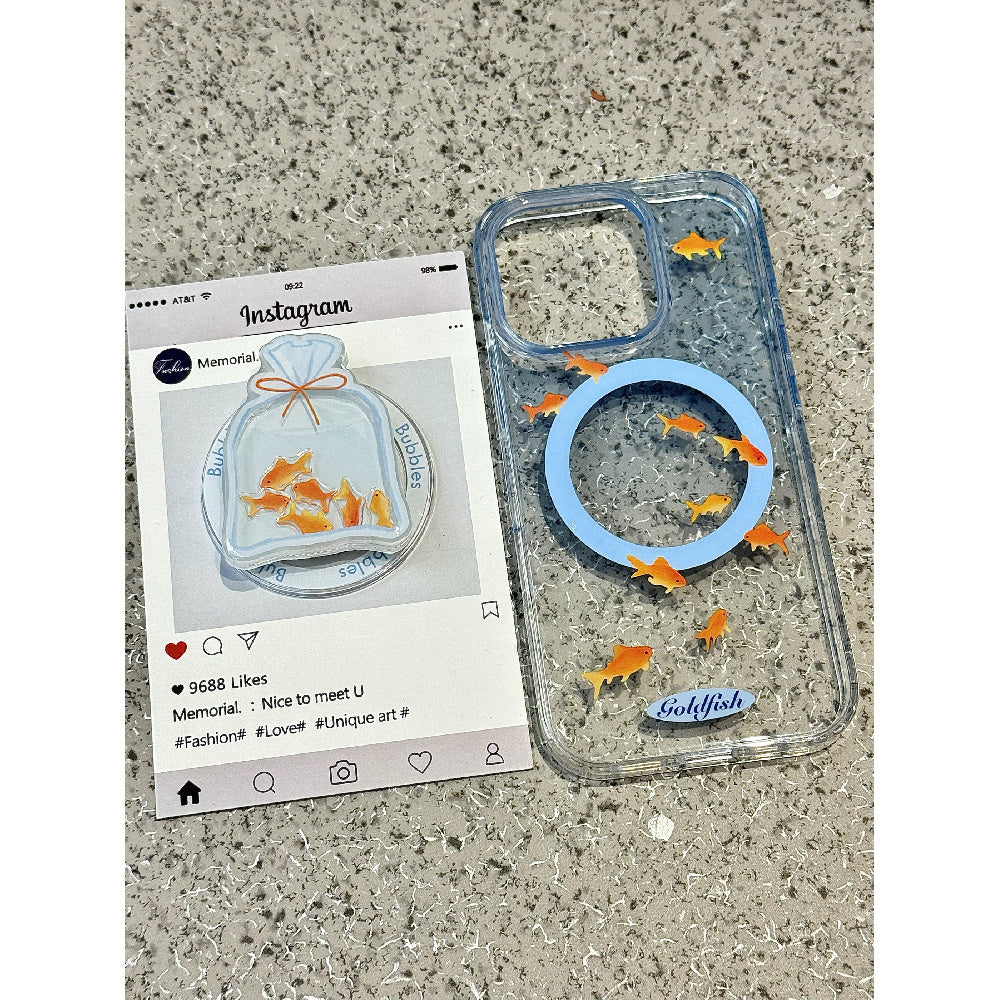 Ameigas Ins-Style Blue Gradient Koi Magnetic Shaker Stand Phone Case