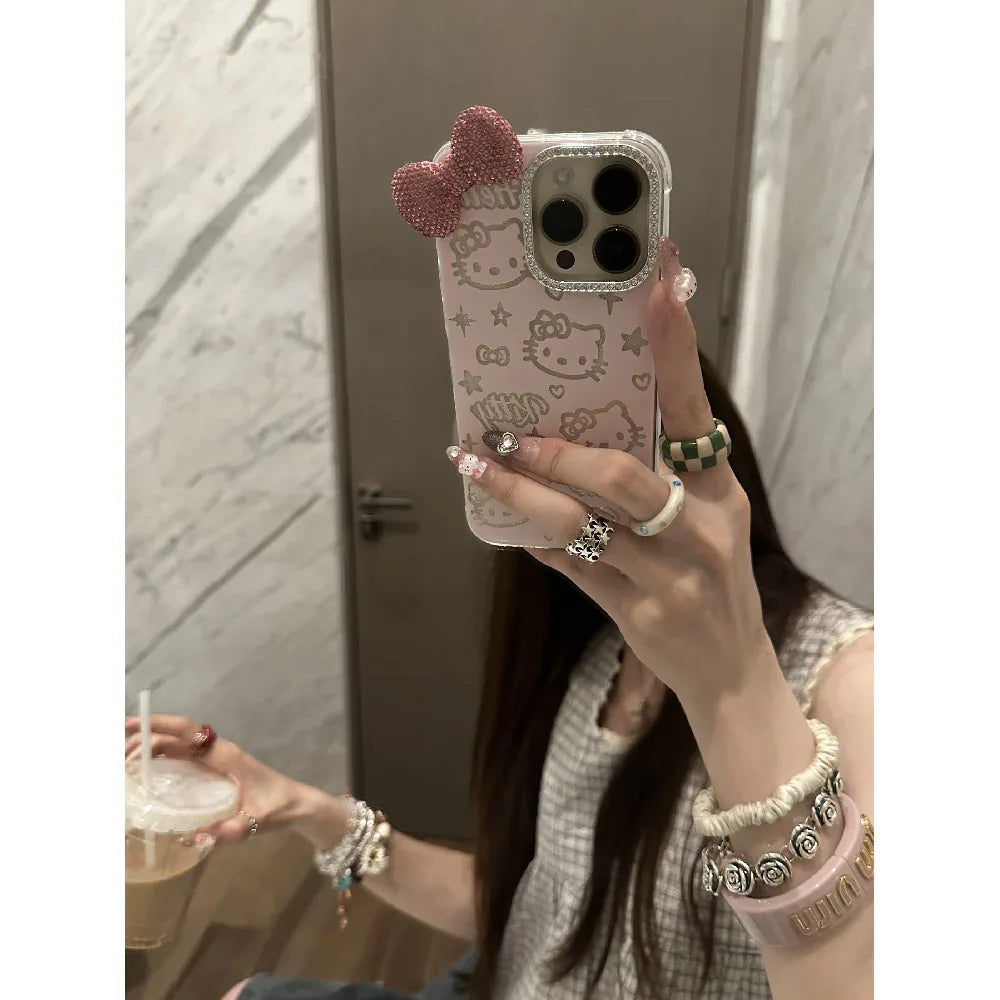 Ameigas Cute KT Cat 3D Crystal Bow Protective Phone Case - Ameigas