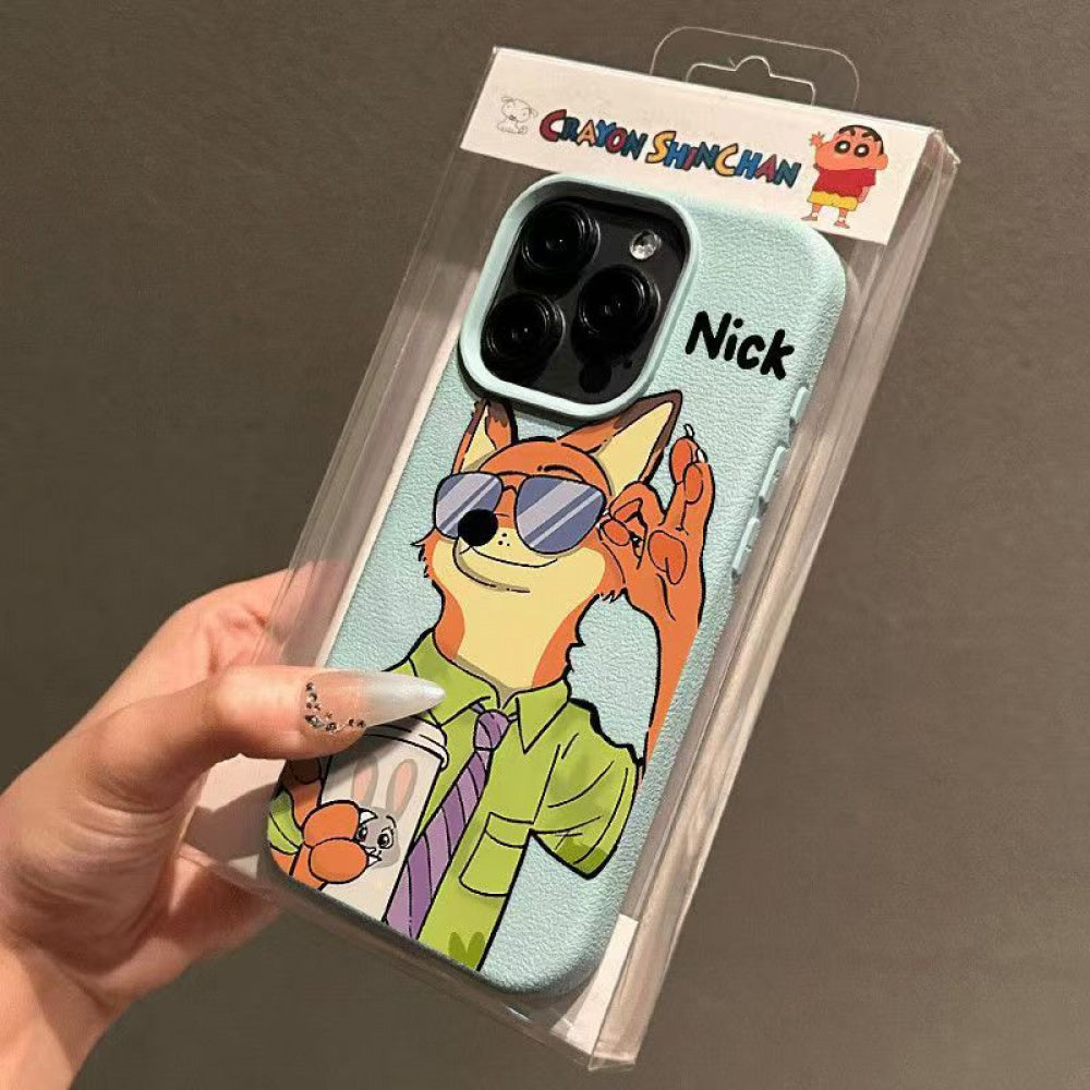 Ameigas Rabbit Police Officer Leather Phone Case with Lychee Pattern