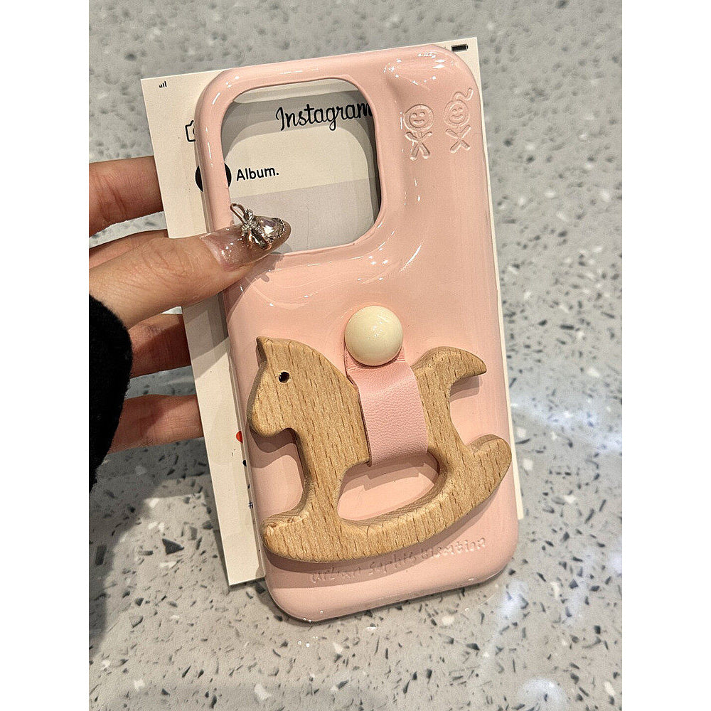 Ameigas Equestrian Buddy Case - 3D Rocking Horse Stand & Soap-Smooth Leather Cover