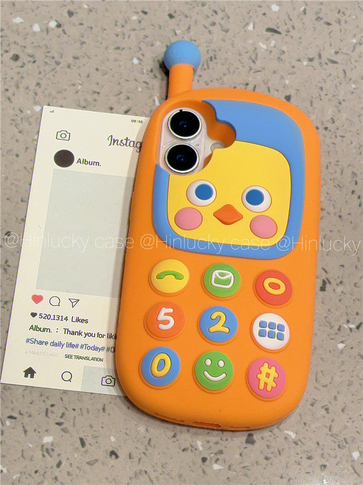 Ameigas Retro Chick Handset Case - 3D Cartoon Yellow Chicken Silicone Cover for iPhone
