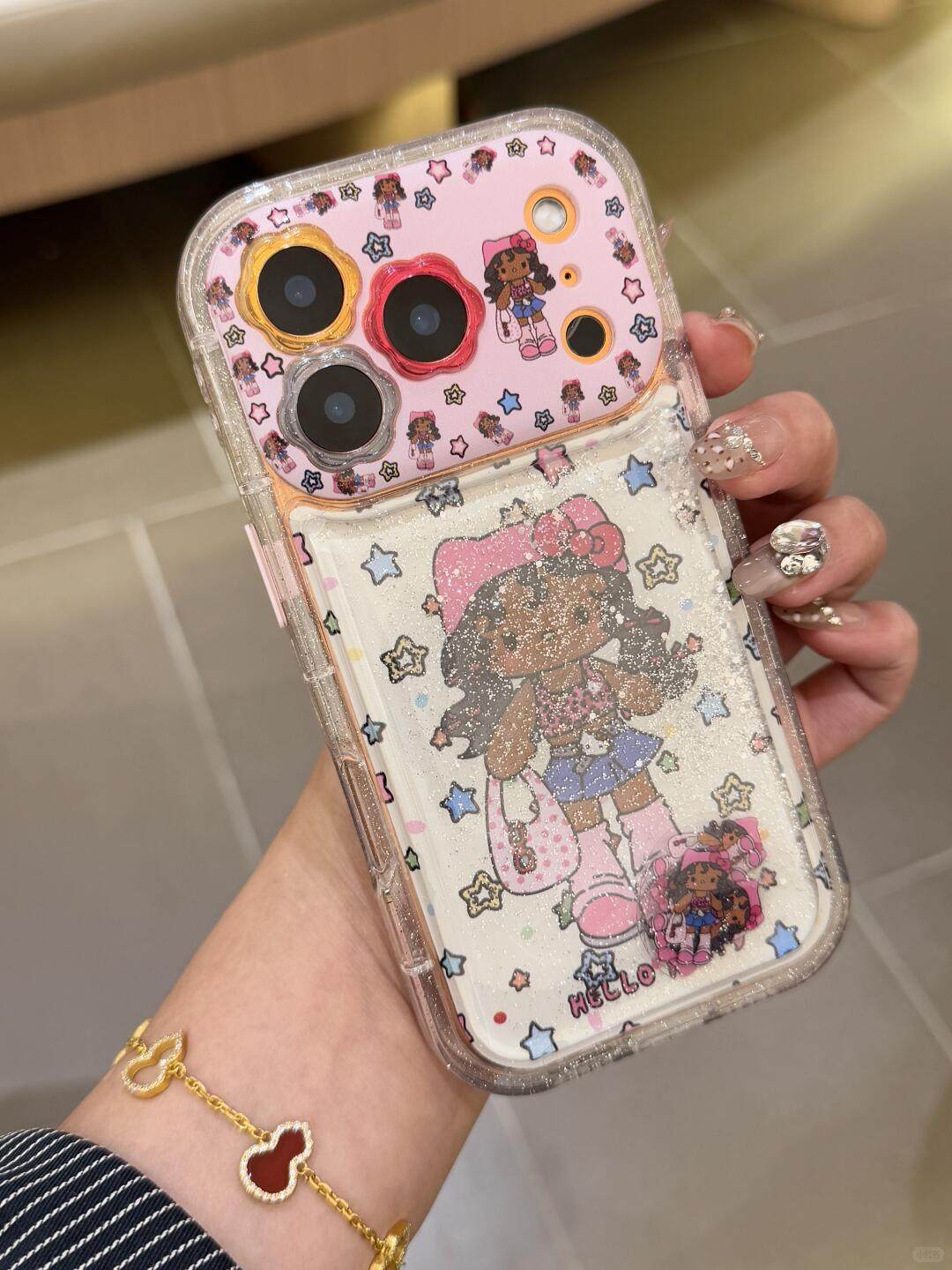 Ameigas Fashion Star Long-Leg Black Cat Slide Charm Phone Case