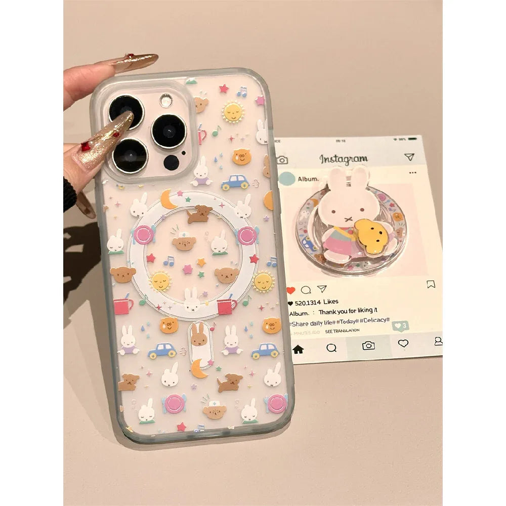 Ameigas Crystal Blue Miffy Case - Transparent Cute Rabbit Design with Magnetic Full-Body Protection - Ameigas