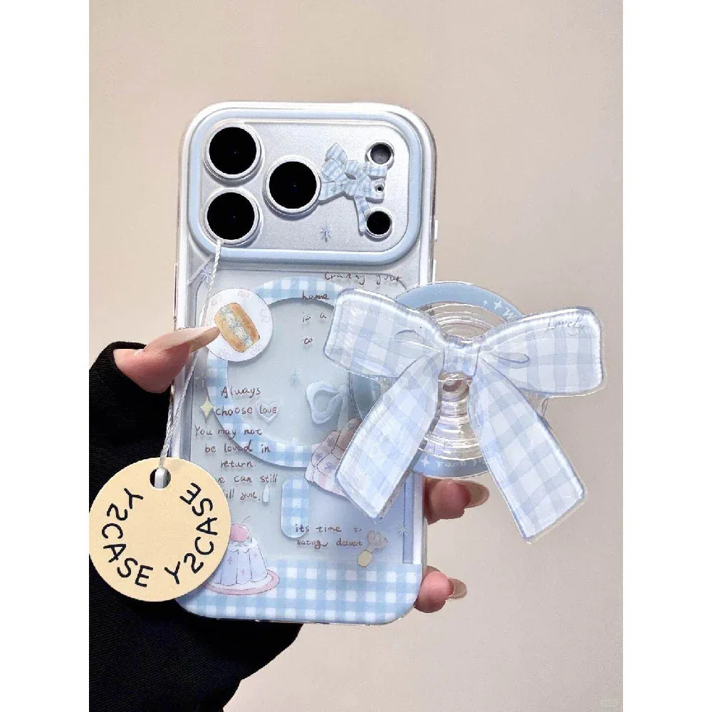 Ameigas Bow Pudding Sofa Magnetic Stand Phone Case - Ameigas